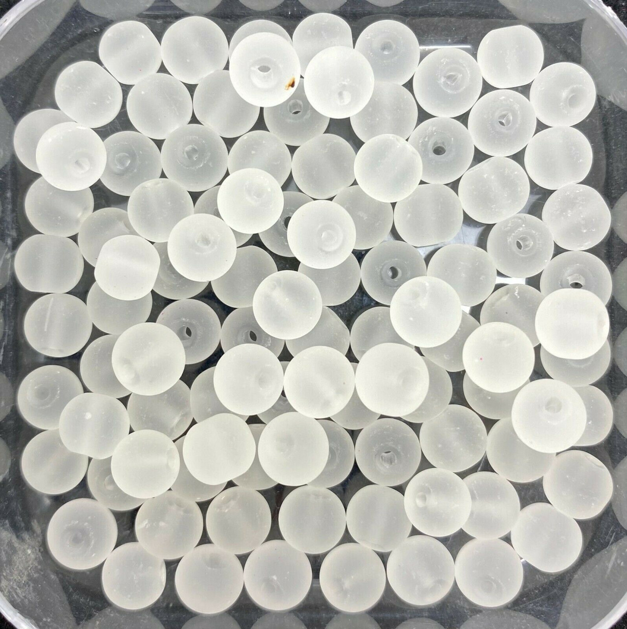 10mm Frosted Glass Beads - White, approx 40 beads