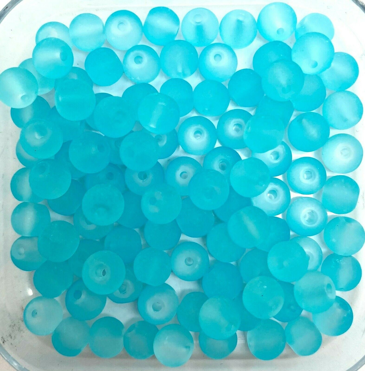 8mm Frosted Glass Beads - Turquoise, approx 50 beads