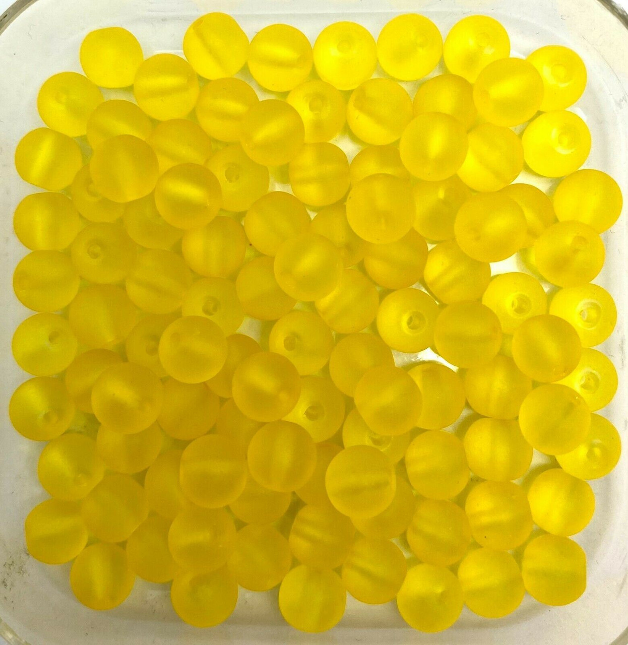 8mm Frosted Glass Beads - Sunshine Yellow, approx 50 beads