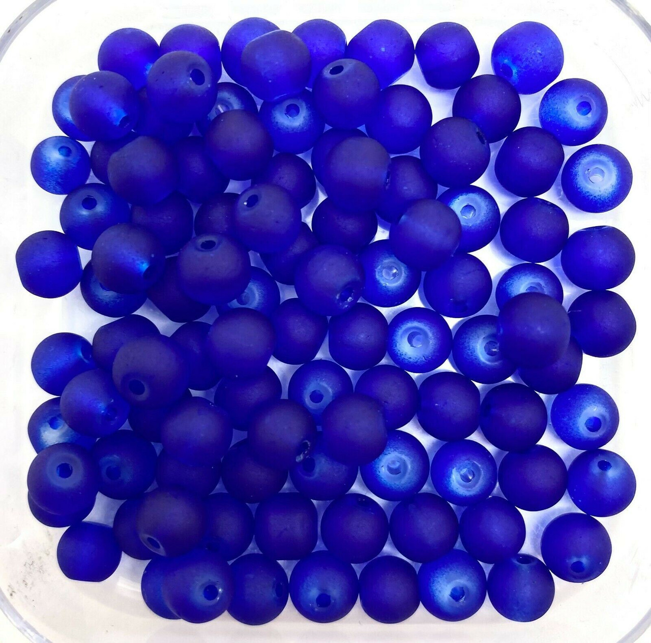 10mm Frosted Glass Beads - Deep Blue, approx 40 beads