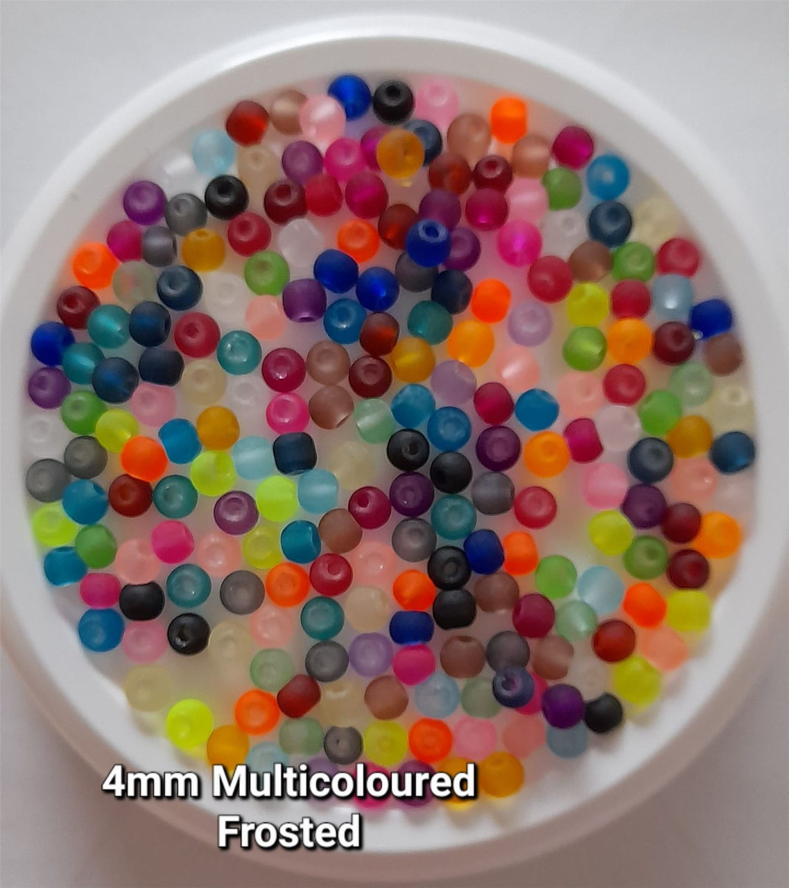 4mm Frosted Glass Beads - Multicolour Mix, approx 200 beads