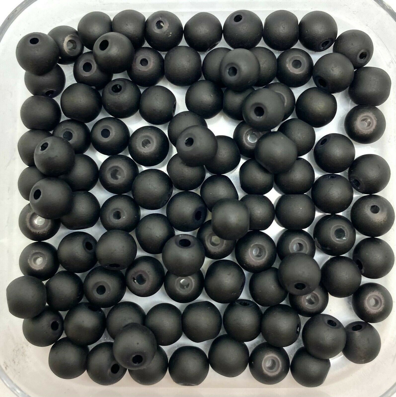 10mm Frosted Glass Beads - Black, approx 40 beads