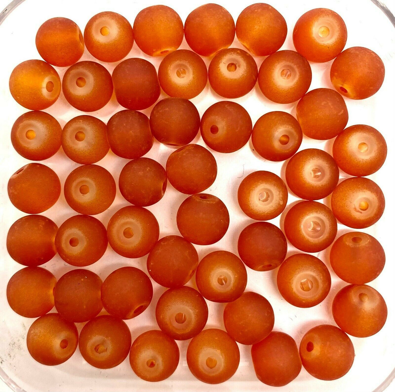 6mm Frosted Glass Beads - Dark Orange, approx 100 beads