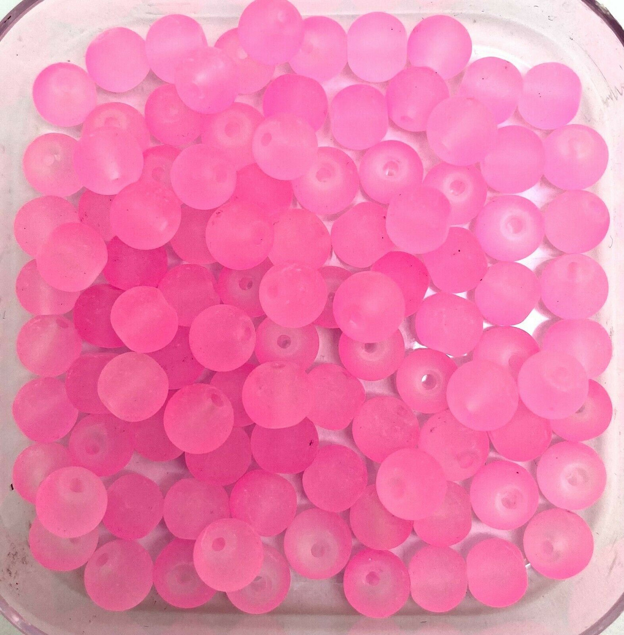 8mm Frosted Glass Beads - Candy Pink, approx 50 beads