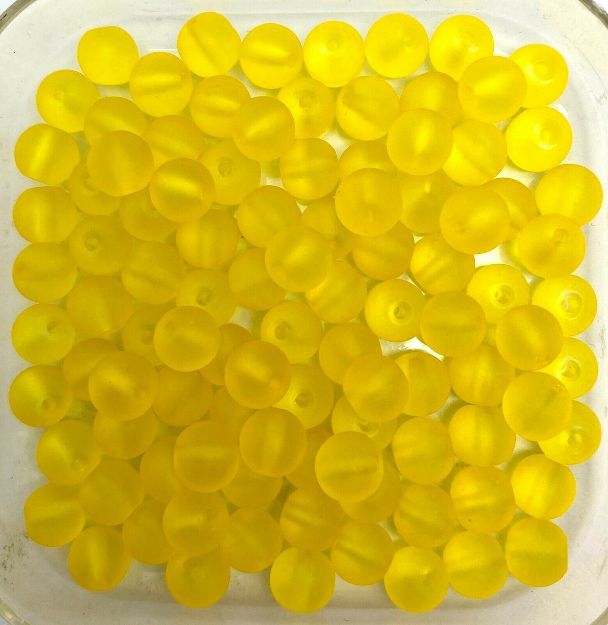 6mm Frosted Glass Beads - Sunshine Yellow, approx 100 beads