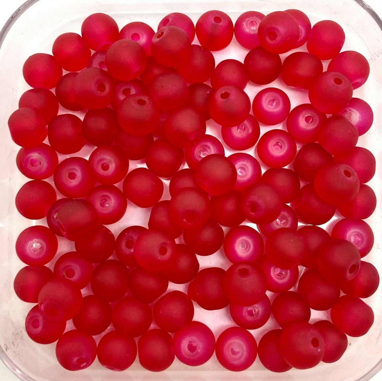 8mm Frosted Glass Beads - Berry Red, approx 50 beads