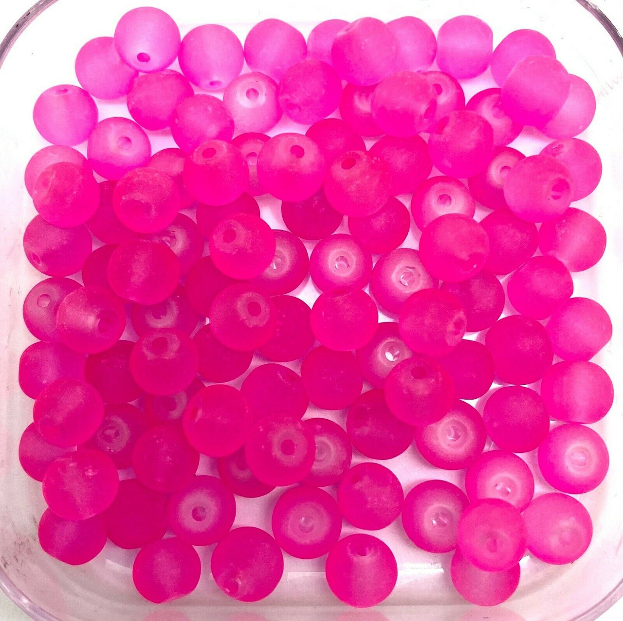 4mm Frosted Glass Beads - Bright Pink, approx 200 beads