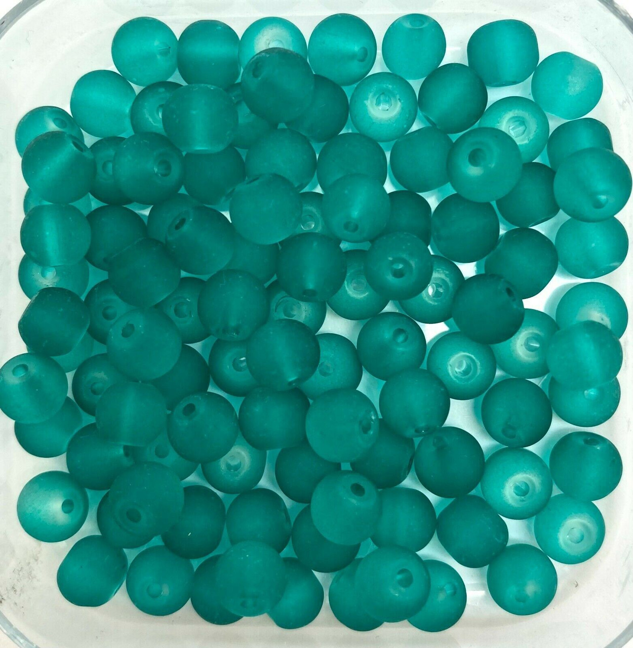 8mm Frosted Glass Beads - Teal, approx 50 beads