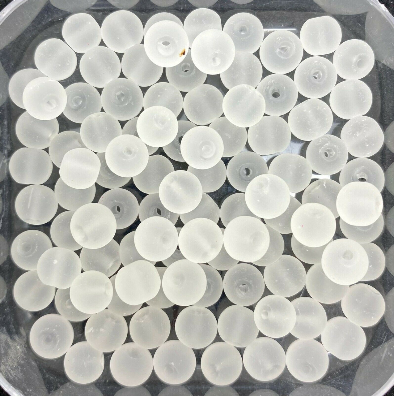 6mm Frosted Glass Beads - White, approx 100 beads
