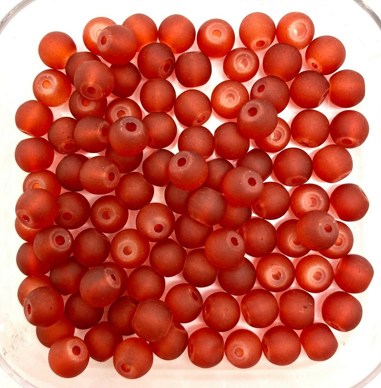 4mm Frosted Glass Beads - Dark Red, approx 200 beads
