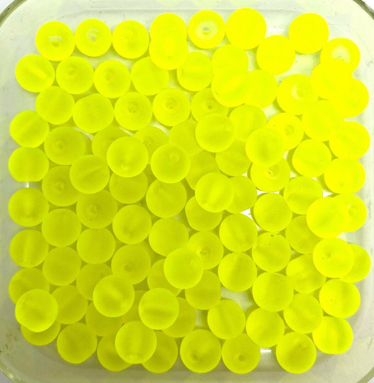 10mm Frosted Glass Beads - Yellow, approx 40 beads