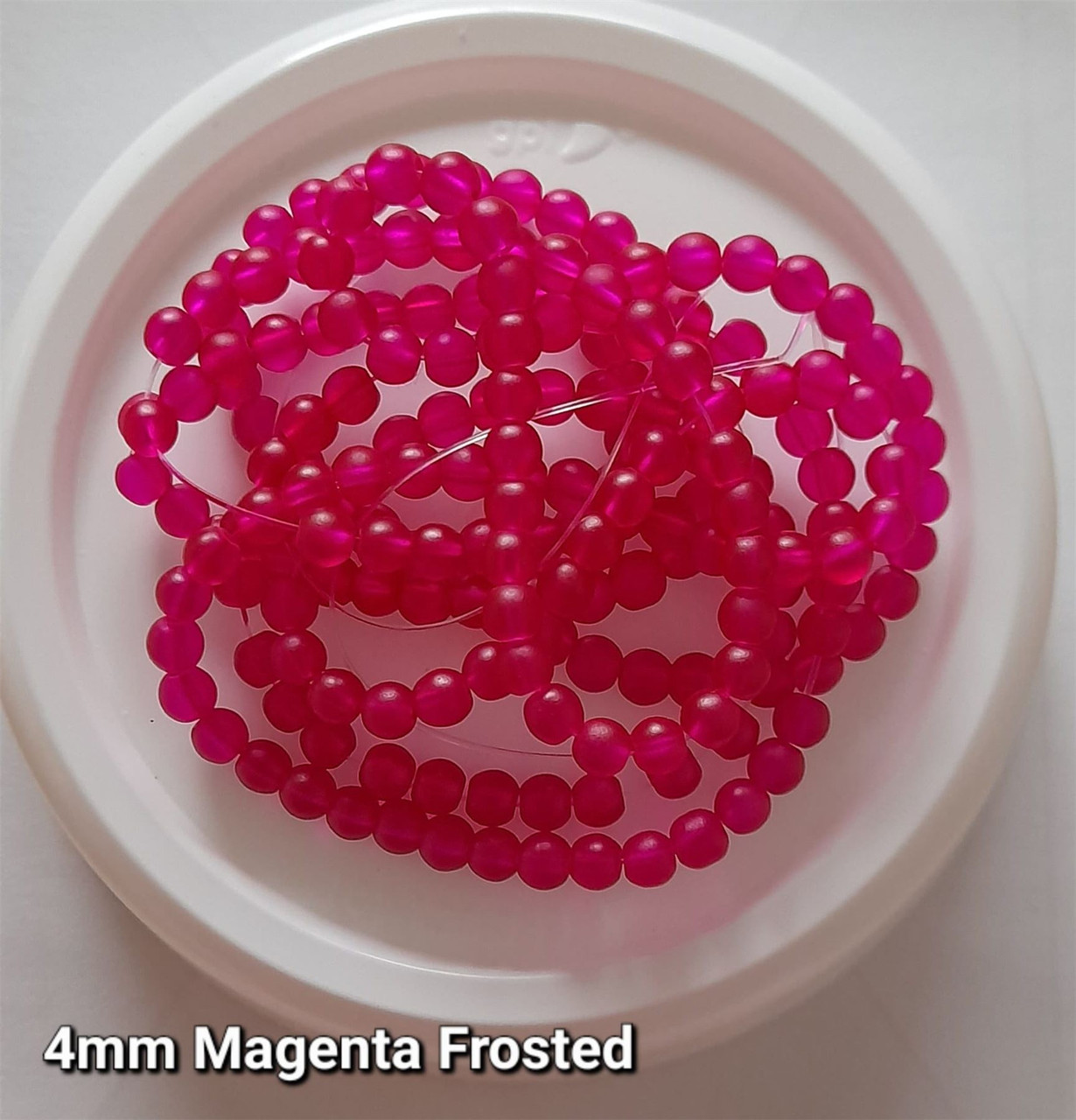 4mm Frosted Glass Beads - Magenta, approx 200 beads