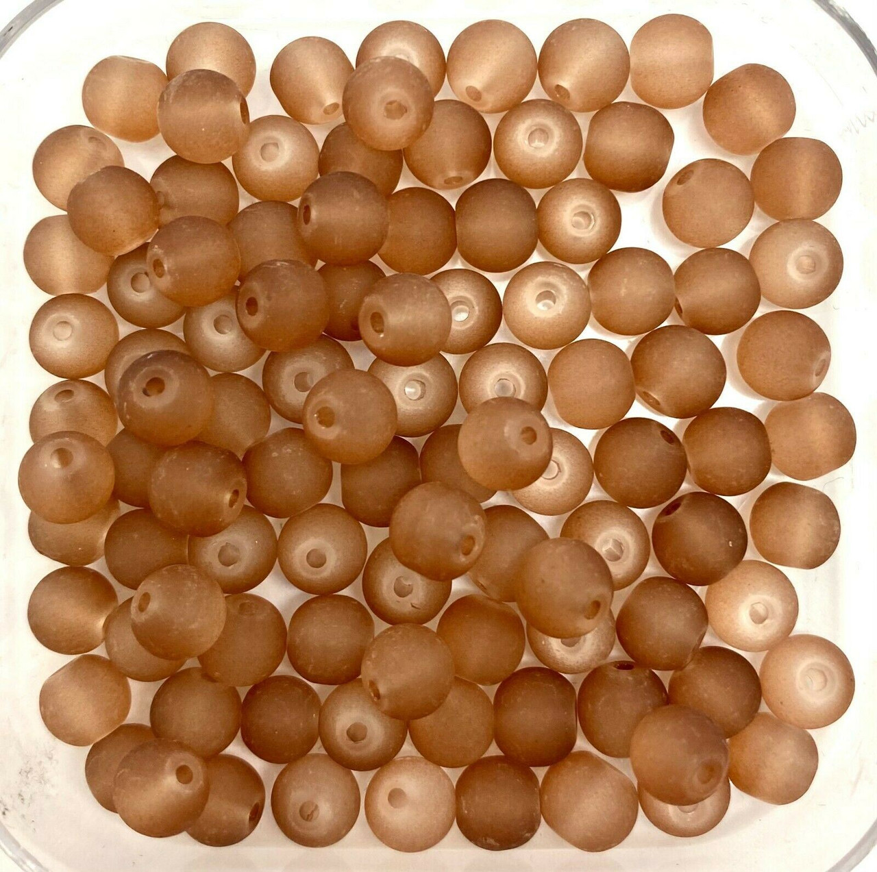 6mm Frosted Glass Beads - Light Brown, approx 100 beads