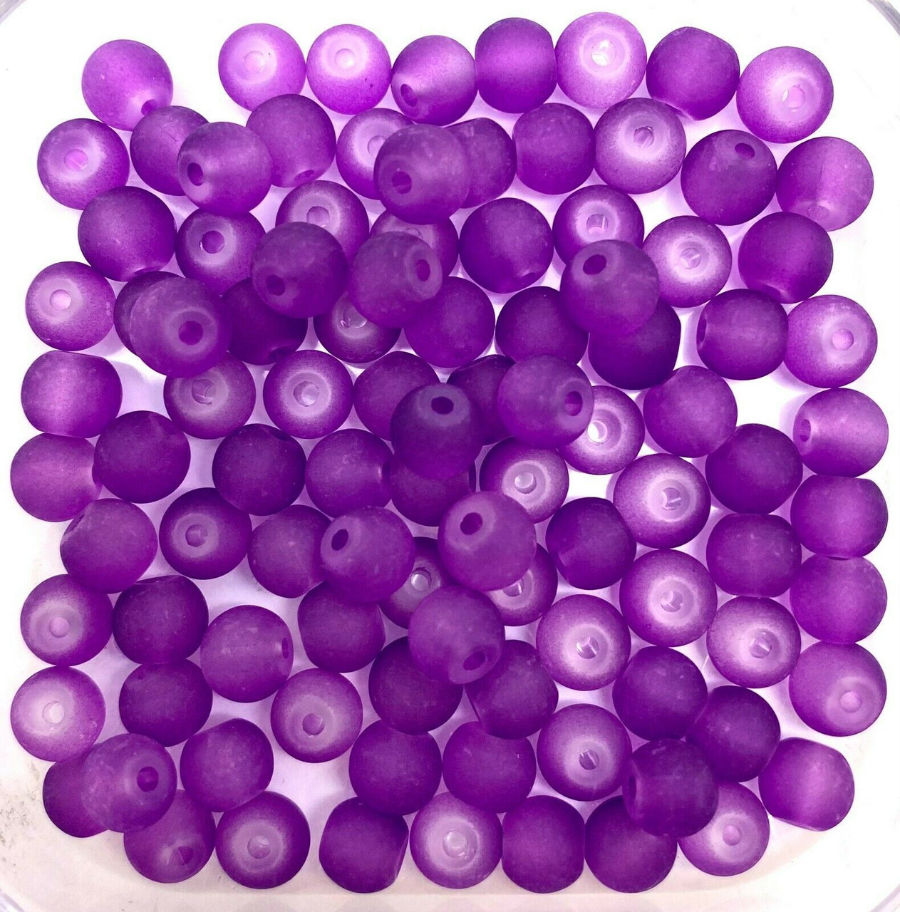 10mm Frosted Glass Beads - Purple, approx 40 beads