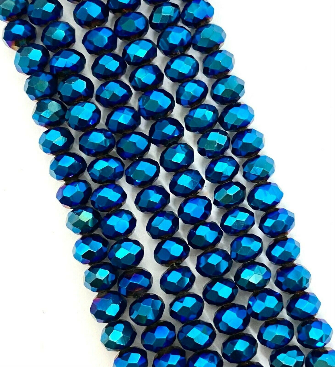 Blue Metallic 3x2mm Faceted Glass Rondelles