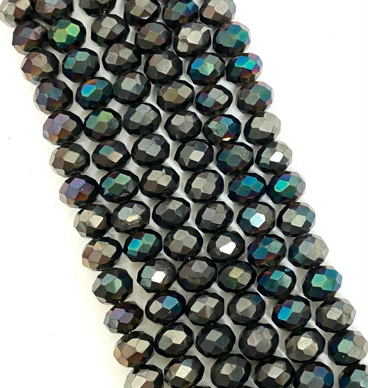 3.5x2.5mm Faceted Glass Rondelles - BLACK METALLIC (Haematite) - approx 15" strand (approx 150 beads)