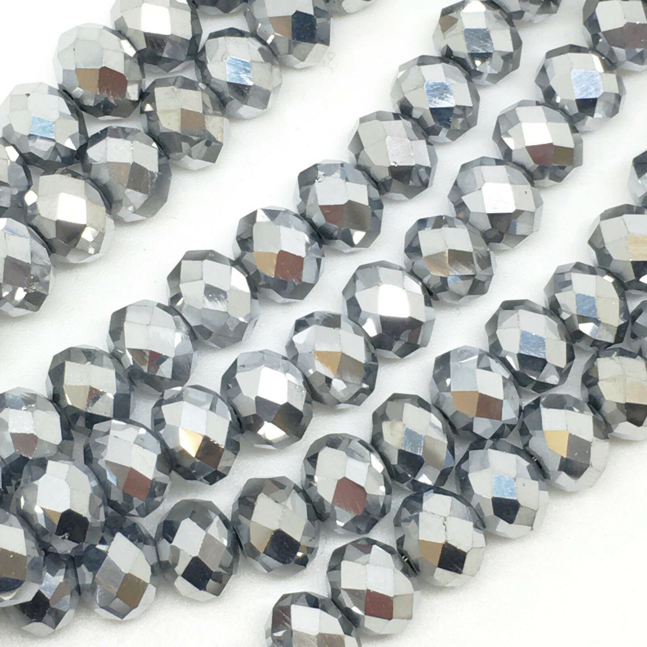 3.5x2.5mm Faceted Glass Rondelles - SILVER METALLIC - approx 15" strand (approx 150 beads)