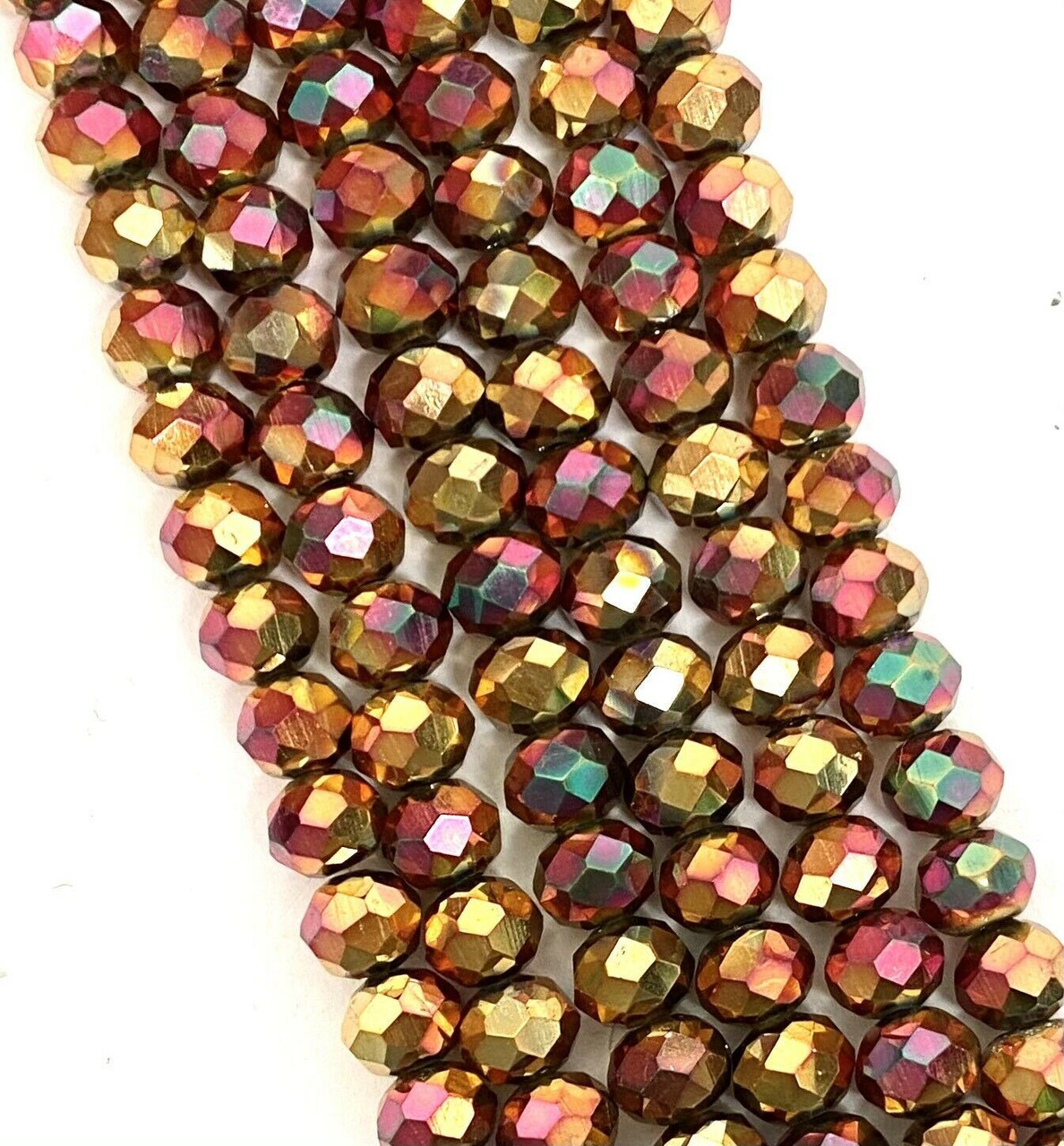 4x3mm Faceted Glass Rondelles - ROSE GOLD METALLIC - approx 18" strand (approx 150 beads)