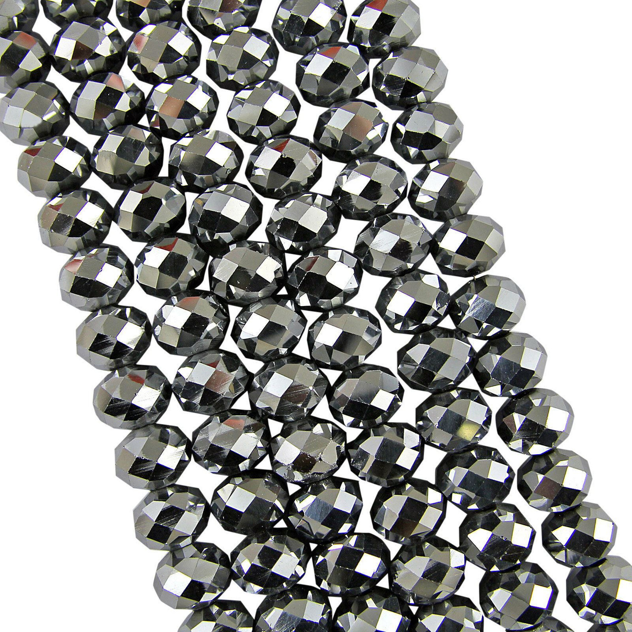 Platinum Metallic 4x3mm Faceted Glass Rondelles