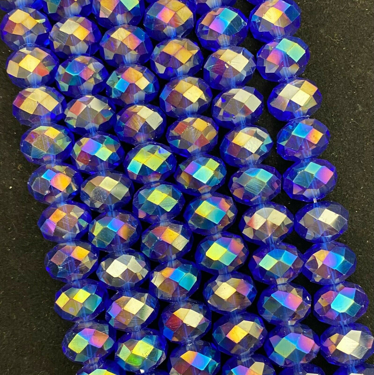 4x3mm Faceted Glass Rondelles - DEEP BLUE AB - approx 150 beads / 18 inch strand