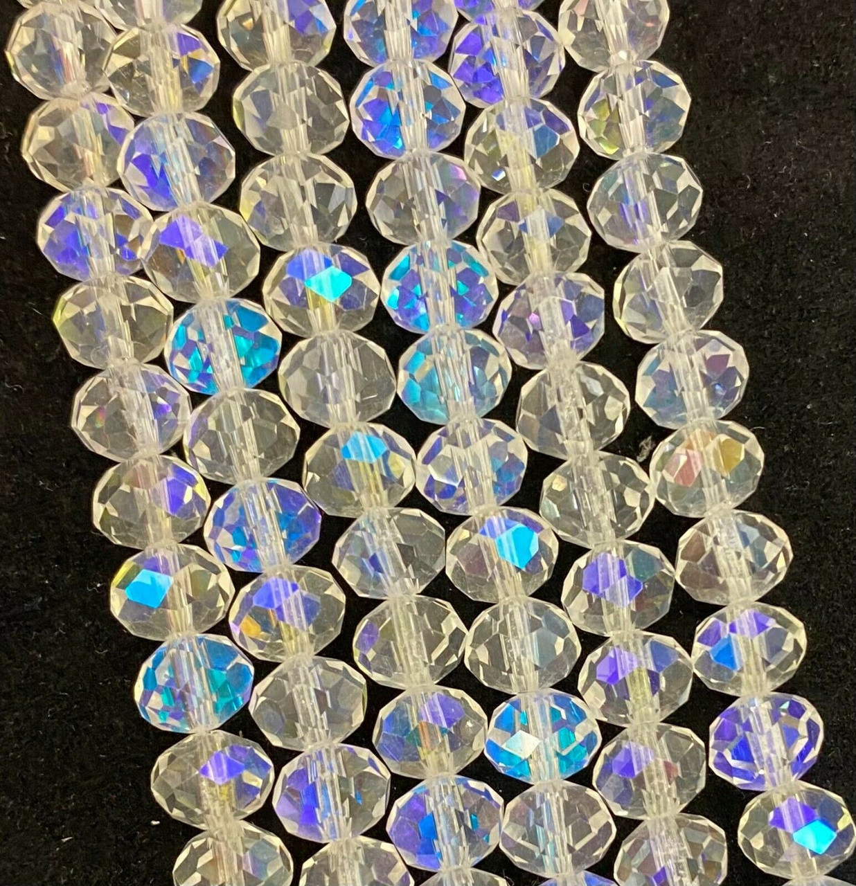 8x6mm Faceted Glass Rondelles - CLEAR AB - approx 72 beads / 17 inch strand