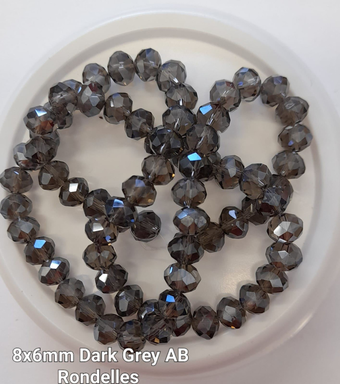 Dark Grey AB 8x6mm Faceted Glass Rondelles