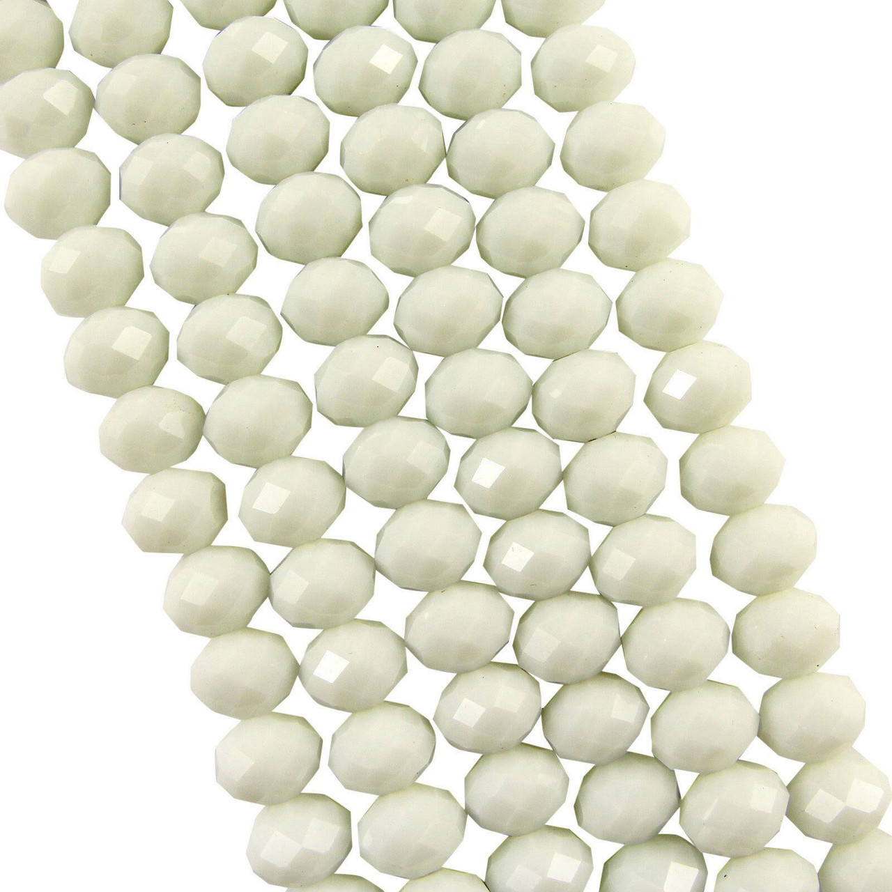 8x6mm Faceted Glass Rondelles - WHITE OPAQUE - approx 72 beads / 17 inch strand