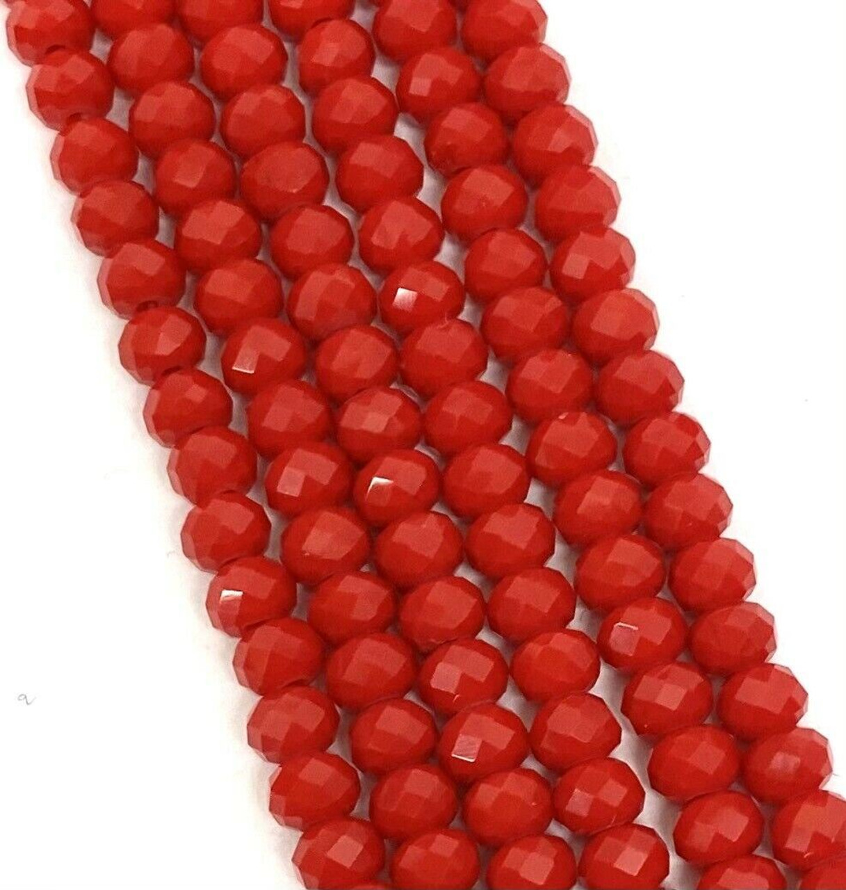 Red Opaque 8x6mm Faceted Glass Rondelles