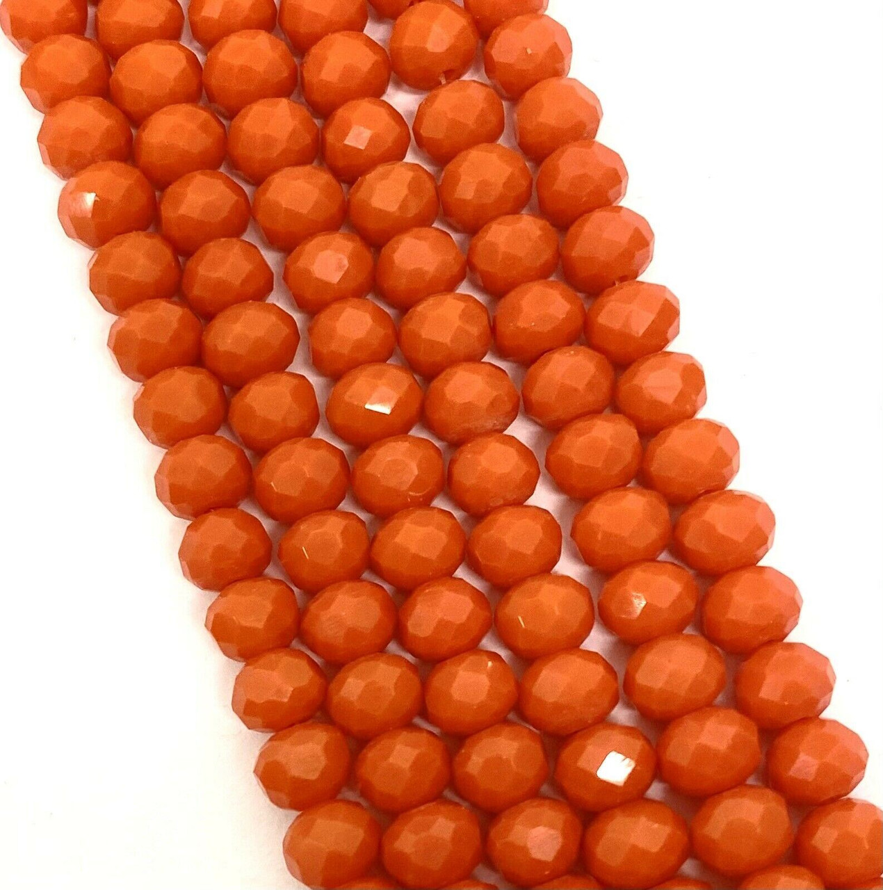 8x6mm Faceted Glass Rondelles - ORANGE-RED OPAQUE - approx 72 beads