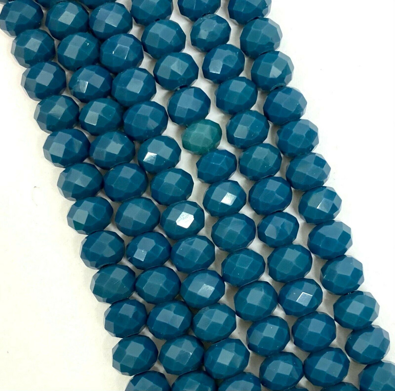 6x4mm Faceted Glass Rondelles - TEAL OPAQUE - approx 100 beads