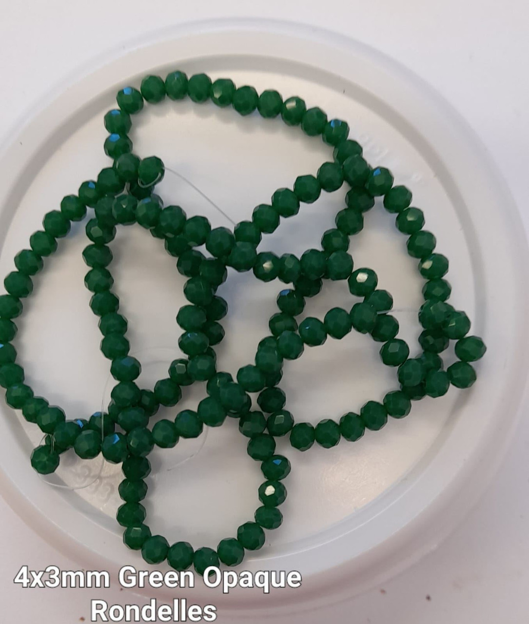 Green Opaque 4x3mm Faceted Glass Rondelles