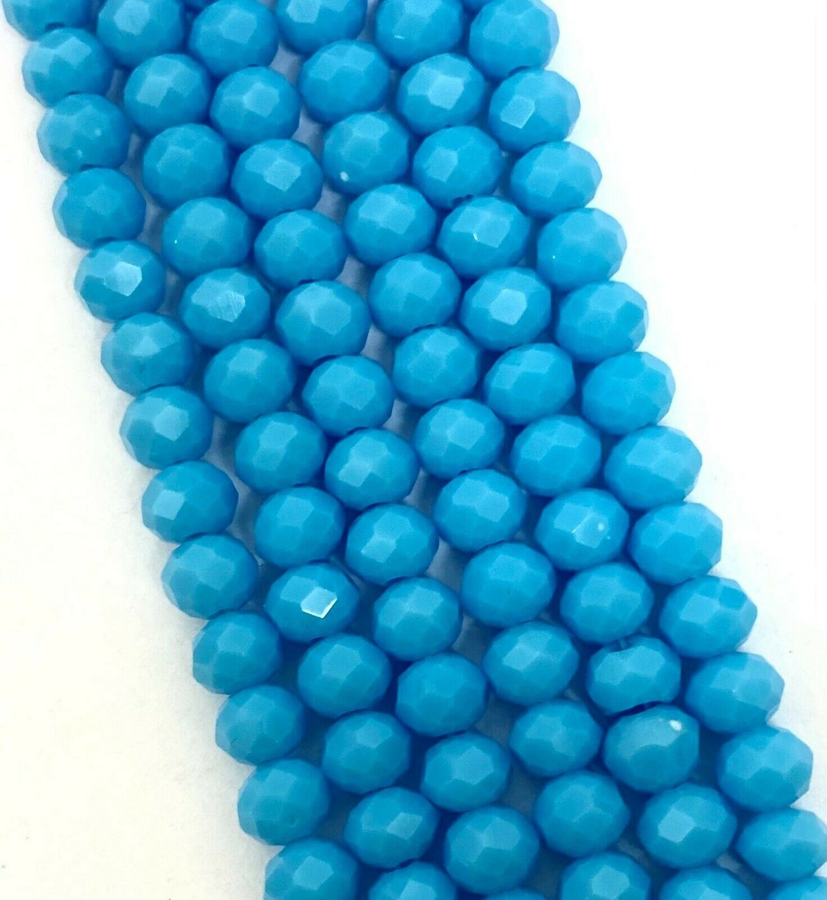 4x3mm Faceted Glass Rondelles - TURQUOISE OPAQUE - approx 150 beads / 18 inch strand