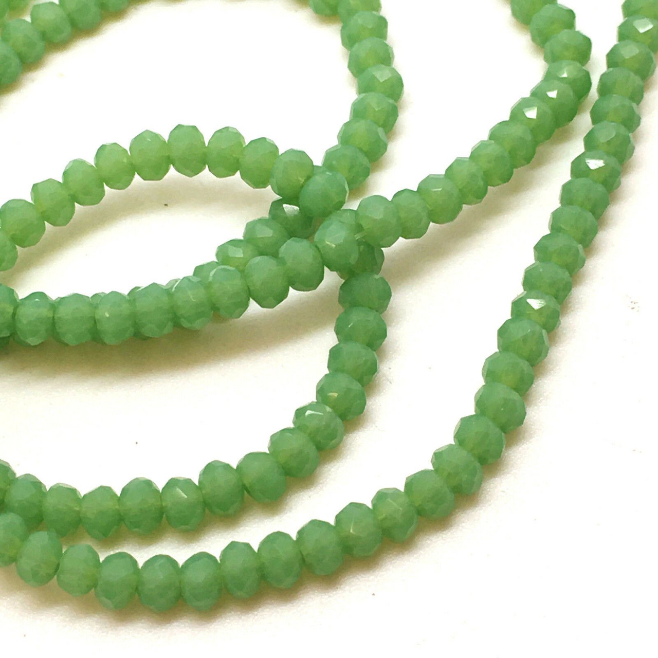 3x2mm Glass Rondelle beads - LIGHT GREEN OPAQUE - approx 15" strand (approx 200 beads)