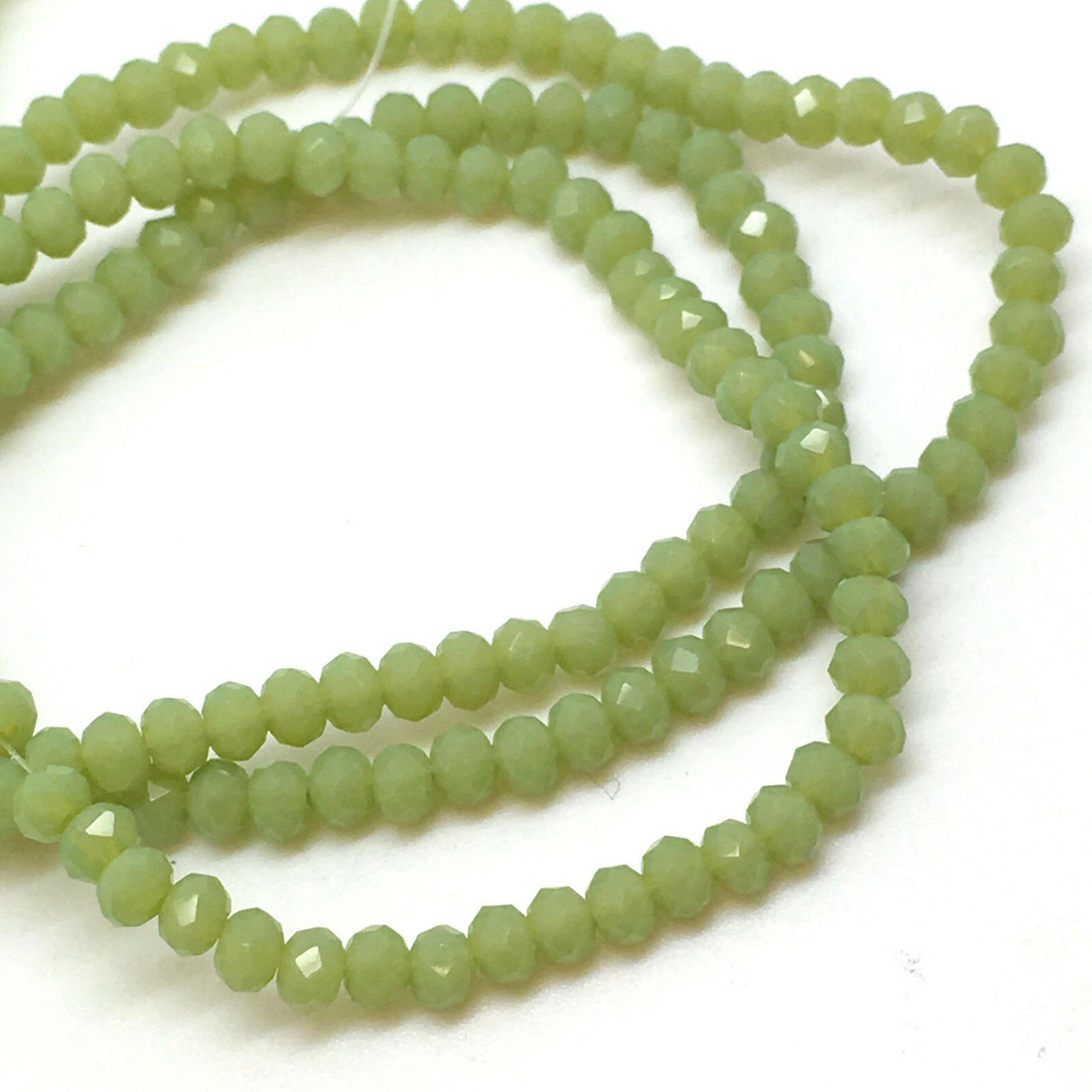 3x2mm Glass Rondelle beads - OLIVE GREEN OPAQUE - approx 15" strand (approx 200 beads)