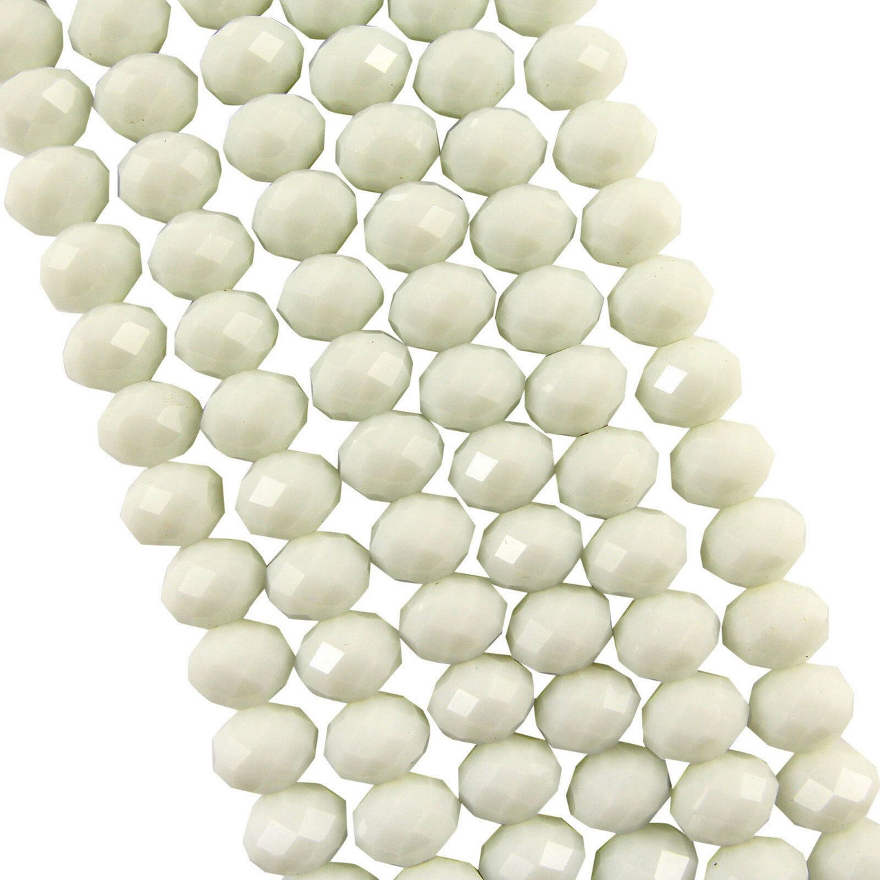 White Opaque 12x9mm Faceted Glass Rondelles