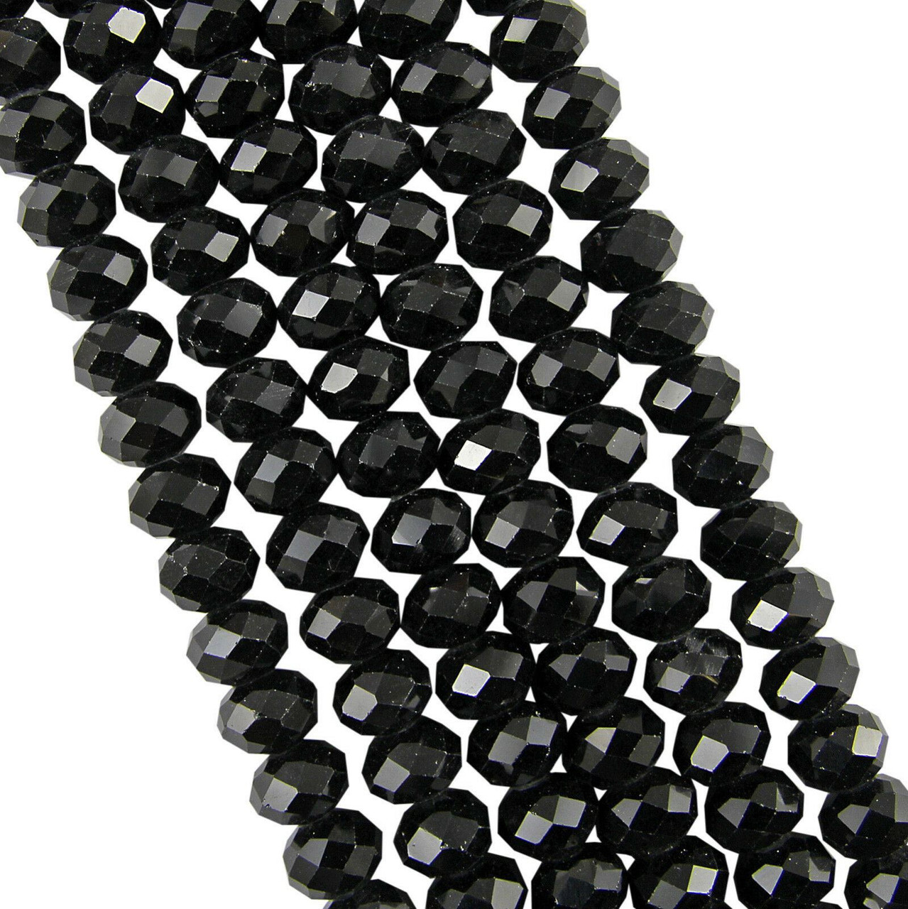 Black Opaque 12x9mm Faceted Glass Rondelles