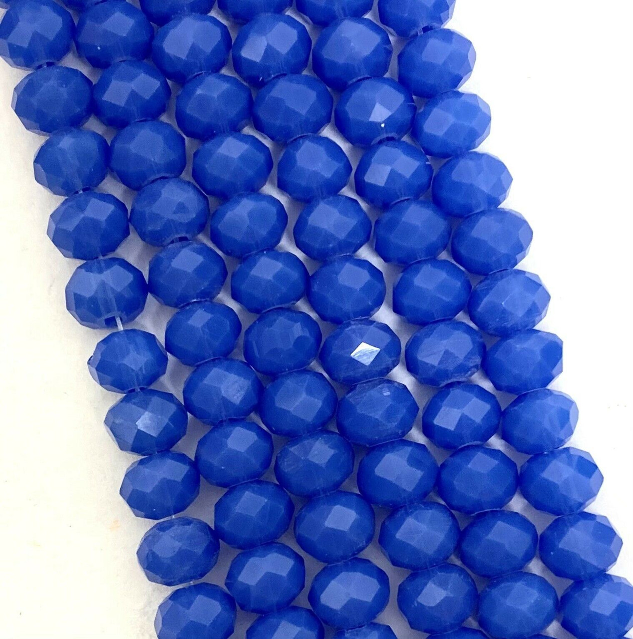 Blue Opaque 10x8mm Faceted Glass Rondelles