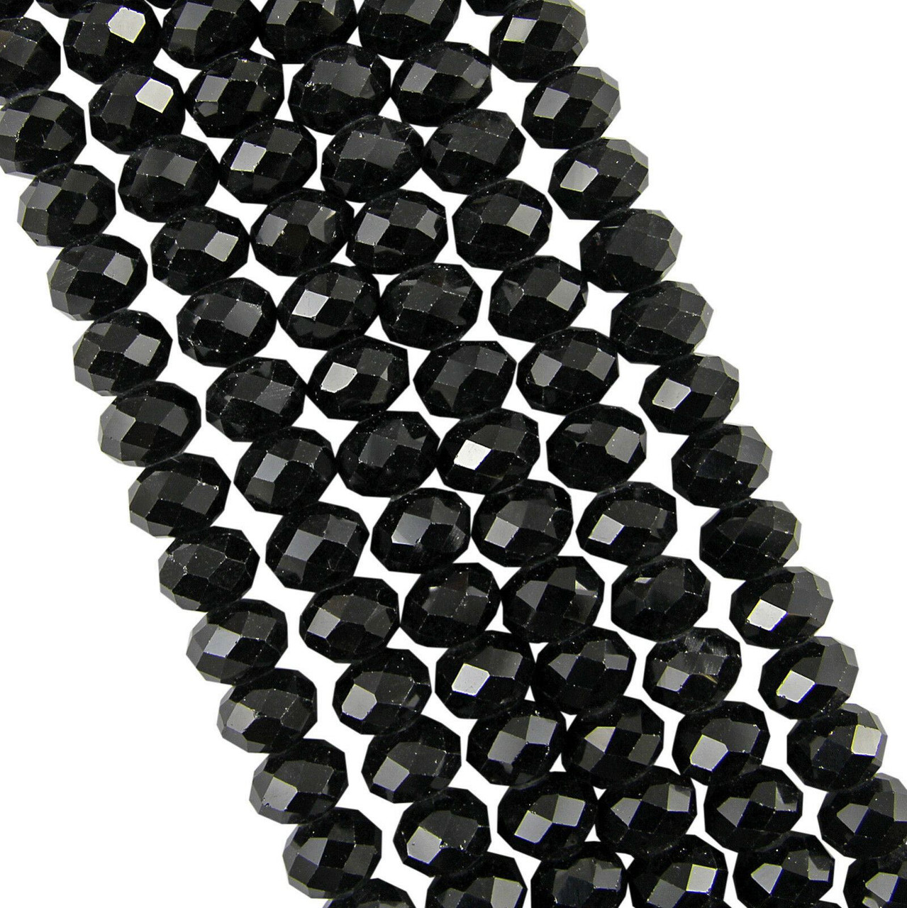 Black Opaque 10x8mm Faceted Glass Rondelles