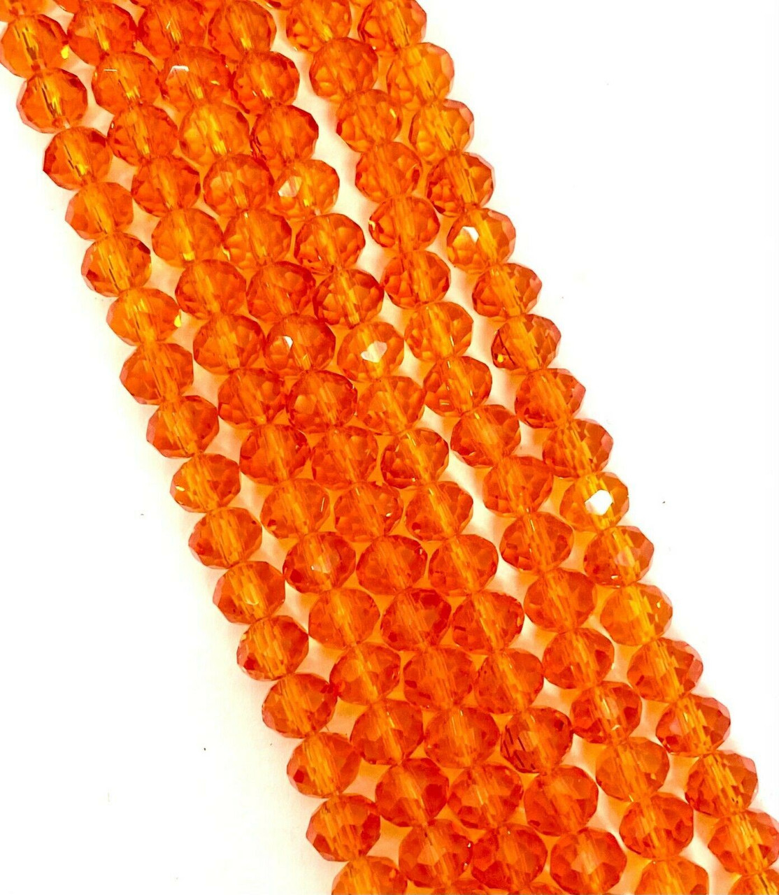 8x6mm Faceted Glass Rondelles - ORANGE - approx 72 beads / 17 inch strand