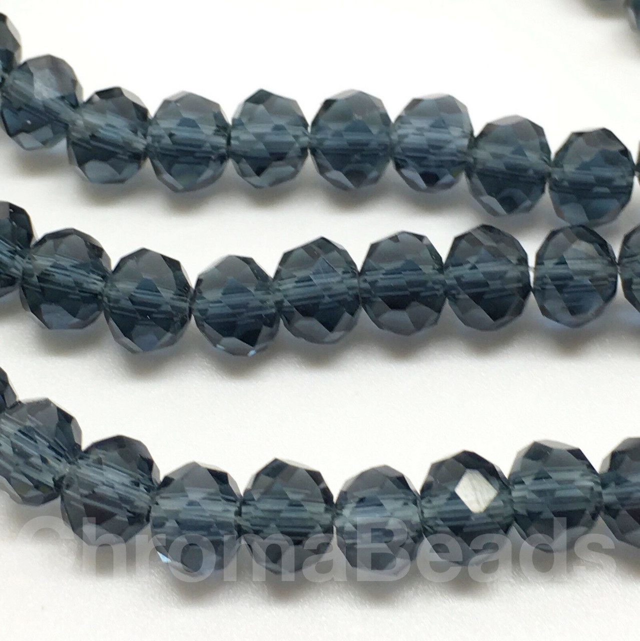 8x6mm Faceted Glass Rondelles - DARK GREY - approx 72 beads / 17 inch strand