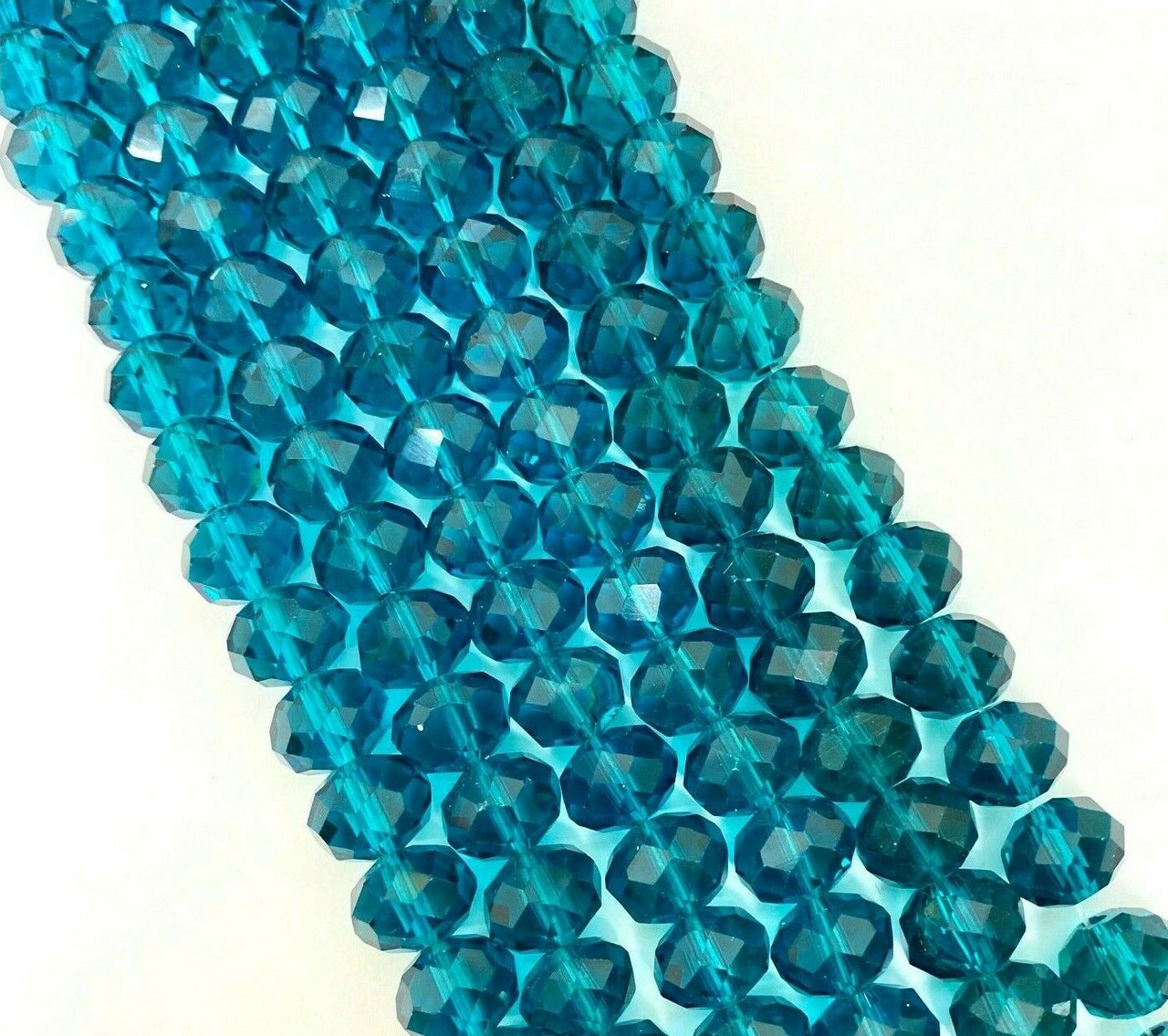 8x6mm Faceted Glass Rondelles - DARK TURQUOISE - approx 72 beads / 17 inch strand