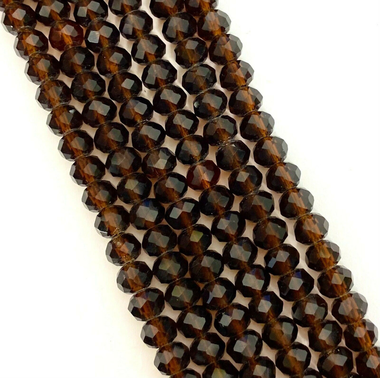 4x3mm Faceted Glass Rondelles - DARK BROWN - approx 150 beads / 18 inch strand