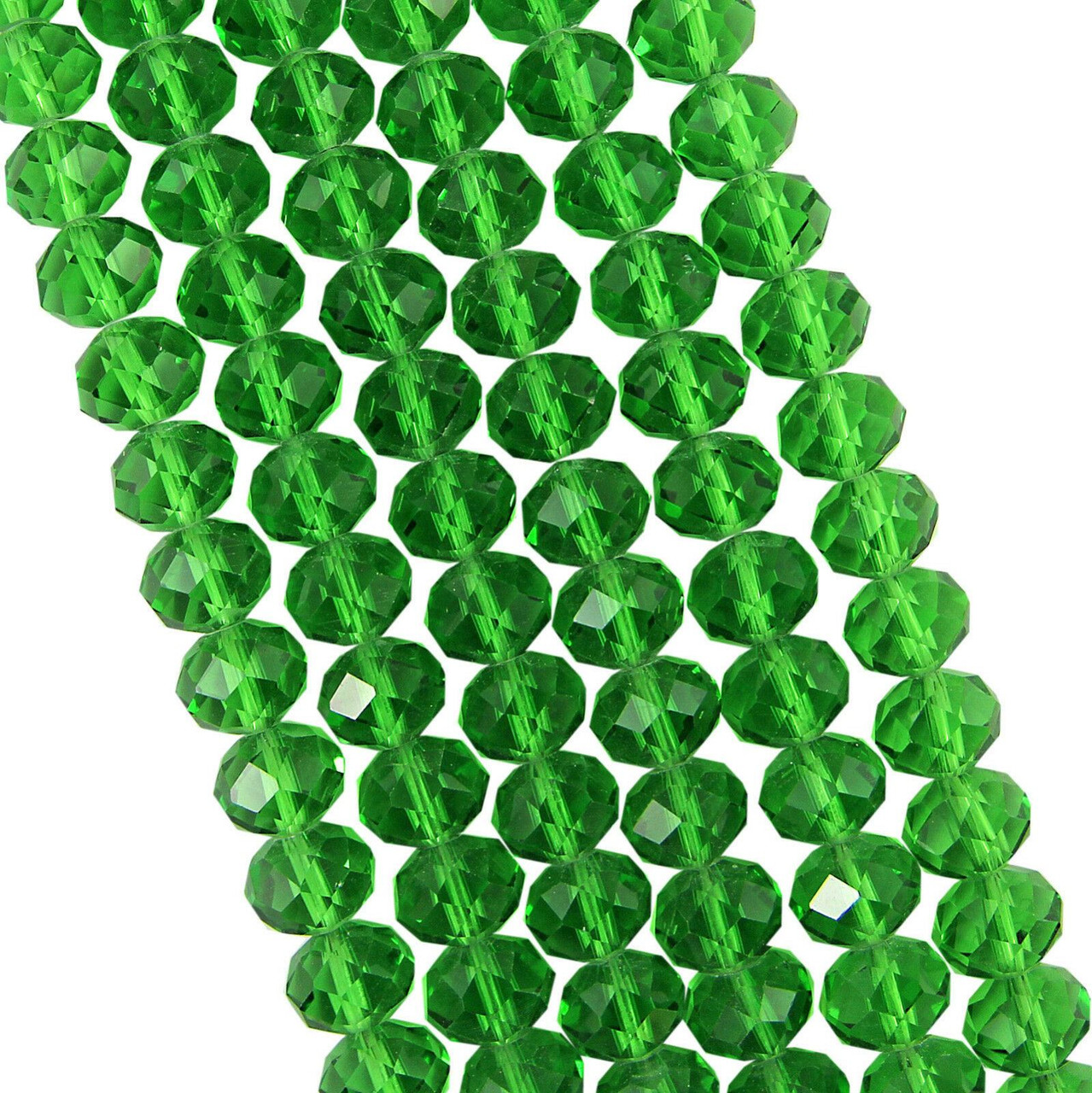 4x3mm Faceted Glass Rondelles - GRASS GREEN - approx 150 beads / 18 inch strand