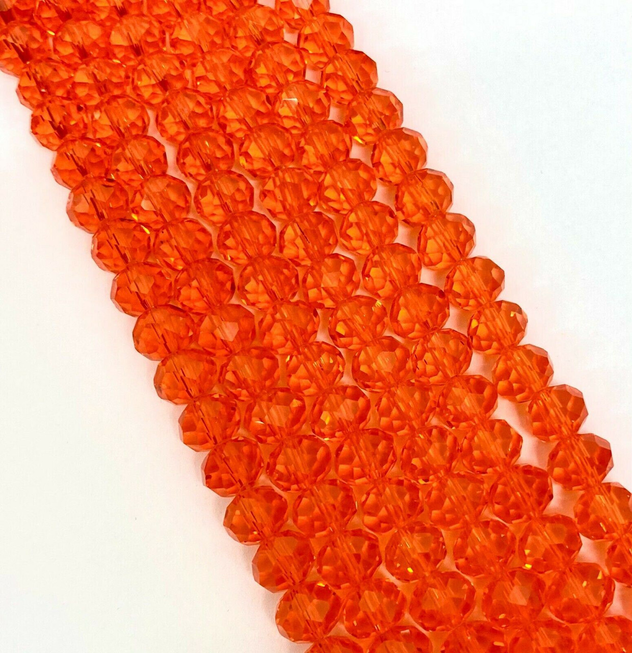 4x3mm Faceted Glass Rondelles - ORANGE-RED - approx 150 beads / 18 inch strand