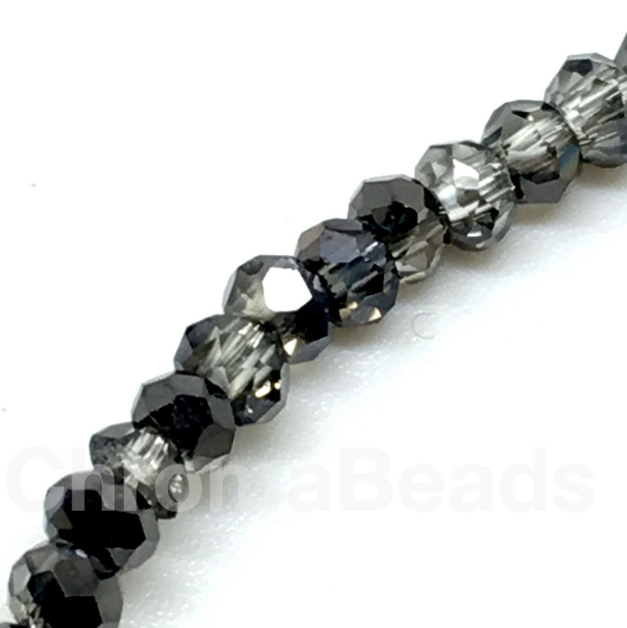 3x2mm Glass Rondelle beads - BLACK & CLEAR - approx 16" strand (approx 200 beads)