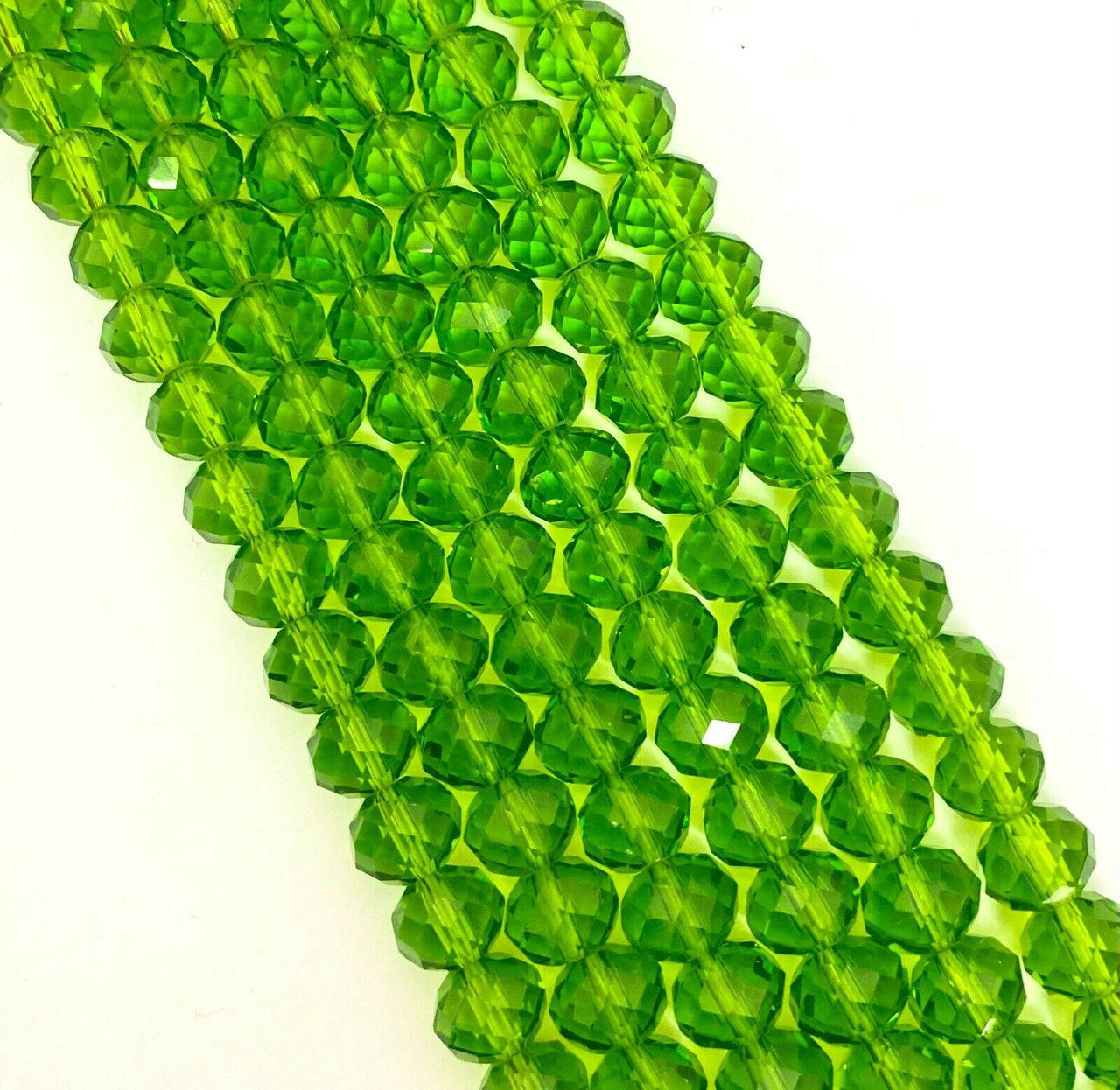 Lime Green 12x9mm Faceted Glass Rondelles