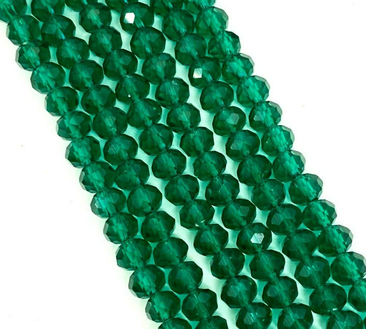 Dark Green 10x8mm Faceted Glass Rondelles