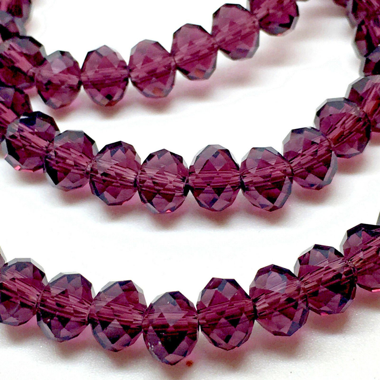 10x8mm Faceted Glass Rondelles - DARK PLUM - approx 72 beads / 22 inch strand