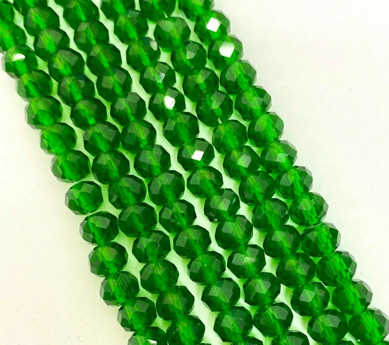 Emerald Green 10x8mm Faceted Glass Rondelles