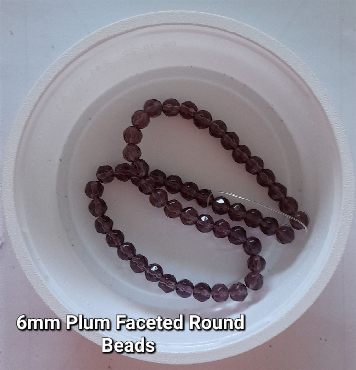 Strand of faceted round glass beads - approx 6mm, Plum, approx 50 beads, 12in